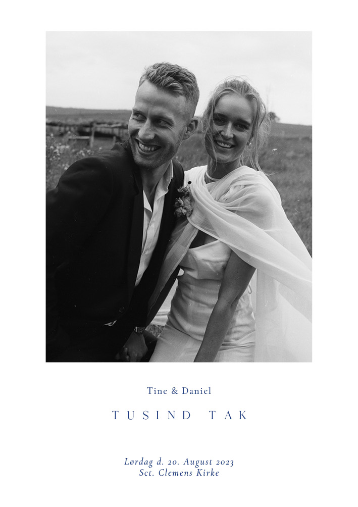Bryllup - Tine og Daniel Blå Takkekort